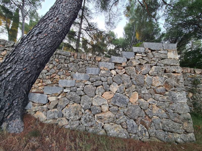 muret en pierres sèches avec des marches d'escalier tailler par la famille LONG murailler de l' époque